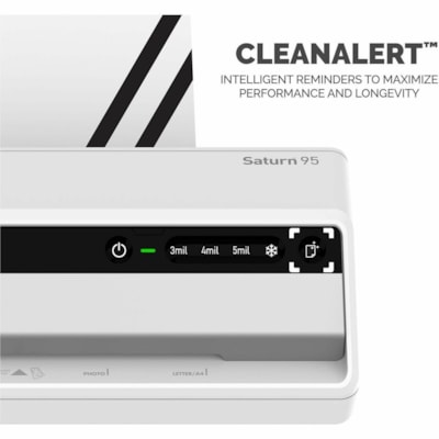 Fellowes Saturn3i 95 Laminator & Pouch Starter Kit - Pouch - 9.50" (241.30 mm) Lamination Width - 5 mil (0.13 mm) Lamination Thickness - 4.13" (104.90 mm) Height x 17.19" (436.63 mm) Width x 5.50" (139.70 mm) Depth 12"/MIN THRU SPED.60SEC WARMUP HOT & COLD. POUCH STARTER KIT