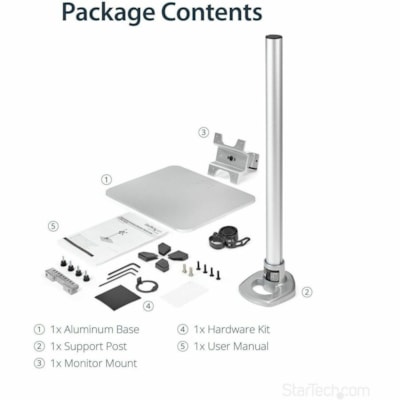 StarTech.com Single Monitor Stand, For up to 34" (30.9lb/14kg) VESA Mount Monitors, Works with iMac / Apple Cinema Displays, Steel, Silver - Mount your monitor on a desk stand, with tilt, pivot and height adjustments - Works with VESA 75x75/100x100 mount displays up to 34" including flat screen, cur  STND 