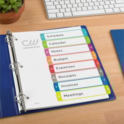 Avery® Ready Index® Customizable Table of Contents Dividersfor Laser and Inkjet Printers, 8 tabs, 1 set - 8 x Divider(s) - 8 Printed Tab(s) - Digit - 1-8 - 8 Tab(s)/Set - 8.50" (215.90 mm) Divider Width x 11" (279.40 mm) Divider Length - Letter - 8.50" (215.90 mm) Width x 11" (279.40 mm) Len 1-8 NUMBERED TABS  PAPER CONTEMPORARY MULTI COLOURS
