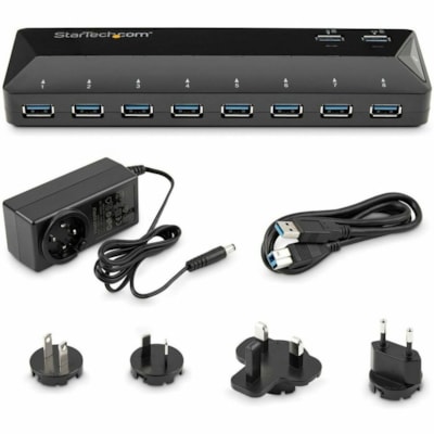 StarTech.com 10-Port USB 3.0 Hub with Charge and Sync Ports - 2 x 1.5A Ports - Desktop USB Hub and Fast-Charging Station - Add ten USB 3.0 (5Gbps) ports including two charging downstream ports to your computer - 10-Port USB 3.0 hub w/ 2 x 1.5A charge & sync ports - Desktop USB hub & charging station  PERP 