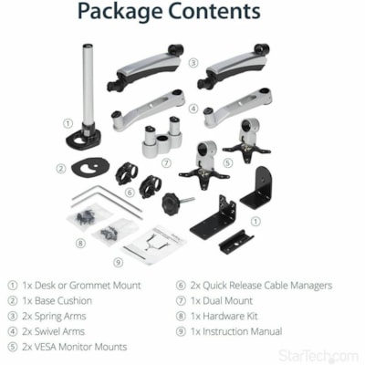 StarTech.com Desk Mount Dual Monitor Arm, Full Motion, Premium Dual Monitor Mount for up to 30"(19.8lb/9kg) VESA Mount Monitors, Tool-less - Save space and work in comfort with this premium desk mount dual monitor arm - Mount two displays up to 30" horizontally or displays up to 24" vertically - Ful  MNT 