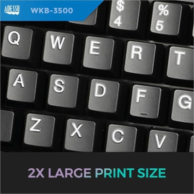 Adesso 2.4 GHz Wireless Ergonomic Trackball Keyboard - Wireless Connectivity - RF - 30 ft (9144 mm) - 2.40 GHz - USB Interface - 105 Key(s) - Next Track, Previous Track, Refresh, Search, Forward, Wake-up, Play/Pause, Volume Up, My Computer, Mute, Sleep, ... Hot Key(s) - English (US) - QWERTY Layout  s Media Ergonomic Trackball ke yboard with 20 windo