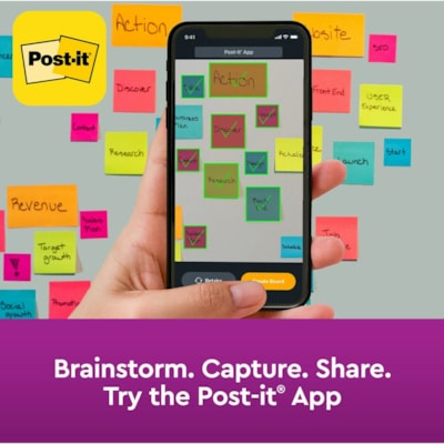 Post-it® - Feuillets Super Sticky - collection Miami - largeur de drapeau/note 3 po (76,20 mm) x longueur de drapeau/note 3 po (76,20 mm) - Rectangulaires - 90 Feuilles par bloc - Papier - Autocollant, Amovible, Recyclable - 6 / emballage 3"X3"  6PACK 