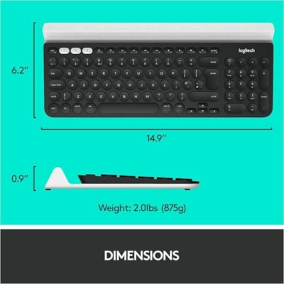 Logitech K780 Multi-Device Wireless Keyboard - Wireless Connectivity - Bluetooth - 33 ft (10058.40 mm) - 2.40 GHz - USB Interface - Home Hot Key(s), Search Hot Key(s), Back Hot Key(s), App Switch Hot Key(s), Easy-Switch Hot Key(s), On/Off Switch Hot Key(s) - ChromeOS - English, French - QWERTY Layou DWRLS 