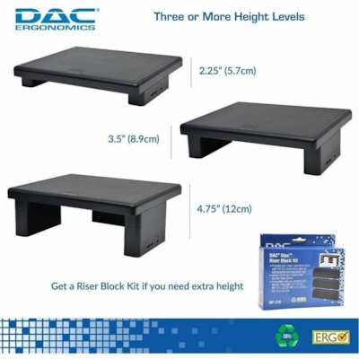 DAC® - Support réglable Stax MP-213 pour écran/portable avec 2 ports USB, noir - 66 lb (29937,10 g) Capacité de charge - 4,75 po (120,65 mm) Hauteur x 13 po (330,20 mm) Largeur x 10,50 po (266,70 mm) Profondeur - Noir - Pour Moniteur, Ordinateur Portable, Imprimante, T&eacut INCL. 2 USB CHARGING PORTS SUPPORTS UP TO 66 LBS