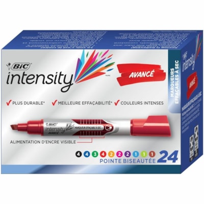 BIC Intensity Advanced Dry Erase Markers - Tank Style, Chisel Tip, Assorted colours, 24-Count Pack, Dry Erase Markers for College Supplies and School Supplies LIQUID INK TANK STYLE 24/BOX 