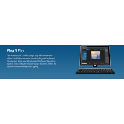 Adesso - Clavier AKB-235UB - Antimicrobial Waterproof Desktop - Câble Connectivité - USB Interface - 104 Touche(s) - Anglais (USA) - QWERTY Disposition - Ordinateur, MAC - Pavé tactile - PC, Windows, Mac OS - Membrane Pavé Numérique - Noir  avancÃ© silicone desktop clav ier - protÃ¨ge contr