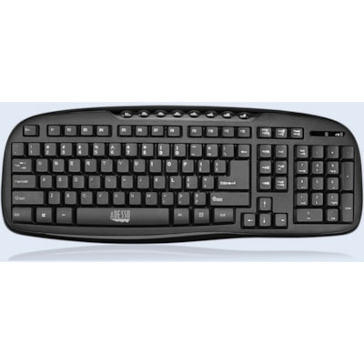 Adesso WKB-1330CB 2.4 GHz Wireless Desktop Keyboard and Mouse Combo - USB Membrane Wireless RF 2.40 GHz Keyboard - 103 Key - English (US) - Black - USB Wireless RF Mouse - Optical - 1200 dpi - Scroll Wheel - QWERTY - Black - Internet Key, Play/Pause, Previous Track, Next Track, Volume Down, Volume U ize with full desktop function ality.  Multimedia a