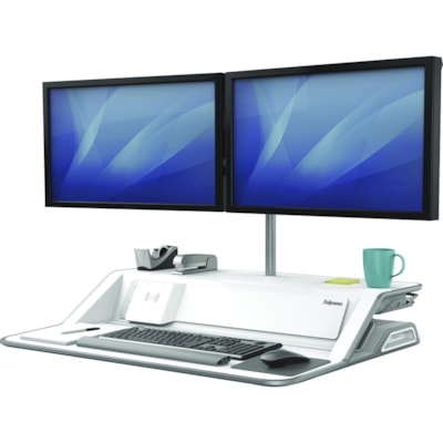 Fellowes Lotus DX Sit-Stand Workstation - 35 lb (15875.73 g) Load Capacity - 5.50" (139.70 mm) Height x 32.75" (831.85 mm) Width x 24.25" (615.95 mm) Depth - White - Antimicrobial and Workstation 