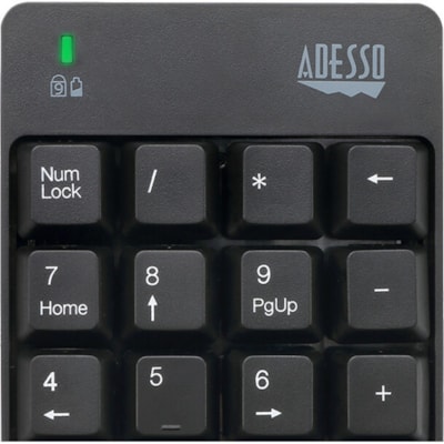 Adesso Wireless Spill Resistant 18-Key Numeric Keypad - Wireless Connectivity - RF - 30 ft (9144 mm) - 2.40 GHz - USB Interface - 18 Key(s) - Windows 10, Windows 8, Windows 7 - English (US) - Computer - PC - Membrane Keyswitch - AAA Battery Size Supported - Black t 18-Key Numeric Keypad 
