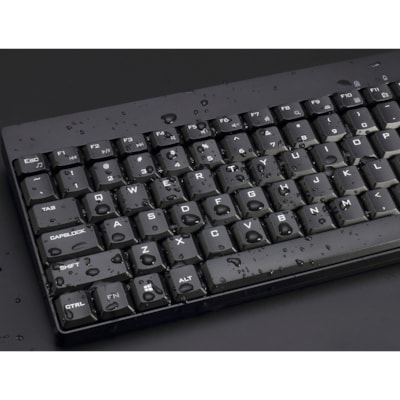 Adesso WKB-1100CB - Wireless Spill Resistant Mini Keyboard & Mouse Combo - USB Membrane Wireless RF Keyboard - 79 Key - English (US) - Black - USB Wireless RF Mouse - Optical - 1200 dpi - Scroll Wheel - QWERTY - Black - Multimedia Hot Key(s) - Right-handed - AA - Compatible with Windows & mouse combo 