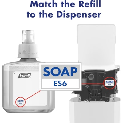 PURELL® - ES6 Distributeur de savon - Automatique - 1,20 L Capacité - Support 4 x C Batterie - Mécanisme de verrouillage, Résistants, Fixation Murale, Sans contact - Blanc - 1 chaque TOUCH-FREE DISPENSER FOR PURELL HEALTHY SOAP