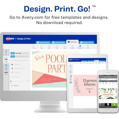 Avery® Medium Tent Cards - 97 Brightness - 2 1/2" (63.50 mm) x 8 1/2" (215.90 mm) - 65 lb (29483.50 g) Basis Weight - 176 g/m² Grammage - Embossed, Printable, Micro Perforated, Jam-free, Smudge-free, Heavyweight - White EMBOSSED CARD STOCK MED. SIZE 