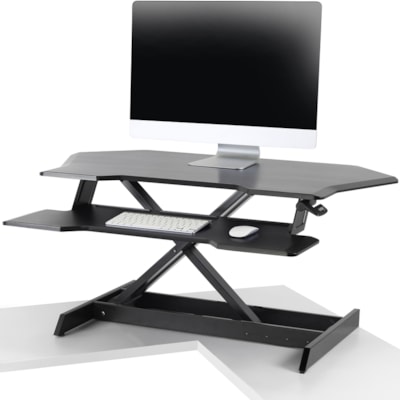 Ergotron WorkFit Corner Standing Desk Converter - Up to 30" Screen Support - 35 lb (15875.73 g) Load Capacity - Desktop, Tabletop - Black - Gas Spring, Lift Mechanism, Keyboard Tray anding Desk Converter - black - Moves without bump