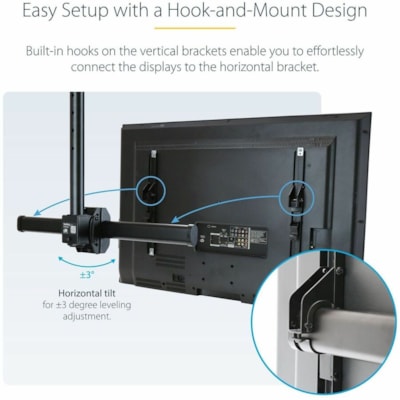 StarTech.com Dual TV Ceiling Mount, Back-to-Back Hanging Dual Screen VESA Pole Mount for 32"-75" TVs - Height Adjustable Telescopic Pole - Adjustable back-to-back dual TV ceiling mount w/ telescopic pole for large VESA mount displays/curved TVs up to 75in (110lb) per screen - Swivel/rotate/tilt - Wo  MNT 