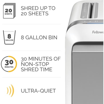 Fellowes Powershred LX220 100% Jam Proof Micro-cut Shredder - Micro Cut - 20 Per Pass - for shredding Paper, Credit Card, Paper Clip, Staples, Junk Mail - 0.2" (3.97 mm) x 0.5" (12.70 mm) Shred Size - P-4 - 1.40 in/s (35.56 mm/s) - 9" (228.60 mm) Throat - 20 Minute Run Time - 30.28 L Wastebin Capaci P4. 9" THROAT. 8 GAL 30MIN ON/15MIN OFF.4200' T/PUT