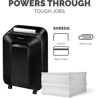 Fellowes Powershred LX200 Micro Cut Shredder - Micro Cut - 12 Per Pass - for shredding Paper, Paper Clip, Credit Card, Staples - 0.2" (3.97 mm) x 0.5" (12.70 mm) Shred Size - P-4 - 1.80 in/s (45.72 mm/s) - 9" (228.60 mm) Throat - 10 Minute Run Time - 22.71 L Wastebin Capacity - Black P4. 9" THROAT. 5.8 GAL 10MIN ON/15MIN OFF.1080' T/PUT
