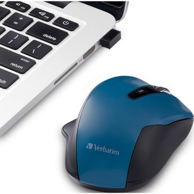 Verbatim Silent Ergonomic Wireless Blue LED Mouse - Dark Teal - Blue LED/Optical - Wireless - Radio Frequency - 2.40 GHz - Dark Teal - USB - 1600 dpi - 6 Button(s) - 1 Each DARK TEAL 