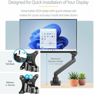 StarTech.com Desk Mount Monitor Arm with 2x USB 3.0 ports, for VESA Display up to 34" (17.6lb/8kg) , C-Clamp/Grommet, Mechanical Spring - VESA 75x75/100x100mm heavy duty single monitor arm for 32in (16:9) or 34in (21:9/ultrawide) display up to 8kg; 2 USB-A 3.0 passthrough ports - Tilt/Swivel - Full   MNT 