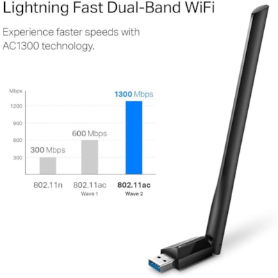 TP-Link T3U Plus IEEE 802.11ac Dual Band Wi-Fi Adapter for Desktop Computer, Notebook - USB 3.0 - 1.27 Gbit/s - 2.40 GHz ISM - 5 GHz UNII - External  