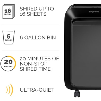 Fellowes LX180 Cross-cut Shredder - Continuous Shredder - Cross Cut - 16 Per Pass - for shredding Staples, Paper, Paper Clip, Credit Card, Junk Mail - 10 Minute Run Time - Black edder 