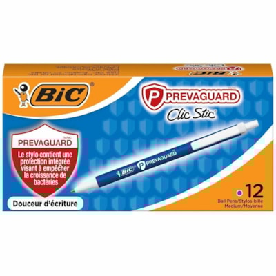 BIC PrevaGuard Clic Stic Ballpoint Pens - Built-in Protection To Suppress Bacteria Growth, Medium Point (1.0mm), Blue, 12-Count Pack BIC CLIC STIC ANTIMICROBIAL BL BIC CLIC STIC ANTIMICROBIAL BL