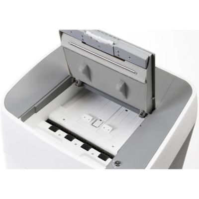 Dahle ShredMATIC SM 300 Paper Shredder - Continuous Shredder - Cross Cut - 300 Per Pass - for shredding Staples, Paper Clip, Credit Card, CD, DVD - 0.2" (4.76 mm) x 0.6" (15.88 mm) Shred Size - P-4 - 2.40 in/s (60.96 mm/s) - 8.8" (222.25 mm) Throat - 41.64 L Wastebin Capacity - Gray P-4. 8.75" THROAT. 11 GAL. OIL FREE 300 SHTS. AUTO ON/OFF