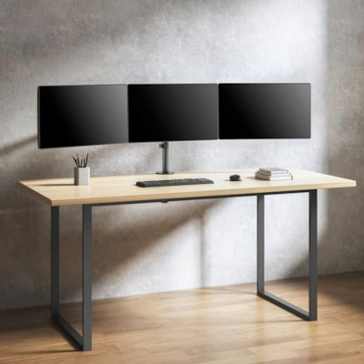 Manhattan 461658 Desk Mount for LCD Monitor, Display, Monitor - Black - Height Adjustable - 3 Display(s) Supported - 13" to 27" Screen Support - 46.30 lb (21000 g) Load Capacity - 75 x 75, 100 x 100 - VESA Mount Compatible - Steel, Cast Metal th Center Mount and Double-Lin k Swing Arms Support