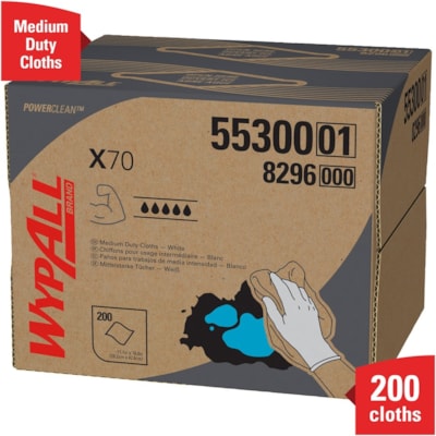 Wypall - Chiffon de nettoyage 55300 - largeur de 11,10 po (281,94 mm) x longueur de 16,80 po (426,72 mm) - Blanc - Copeaux de bois, Polypropylène - 200 / Carton  