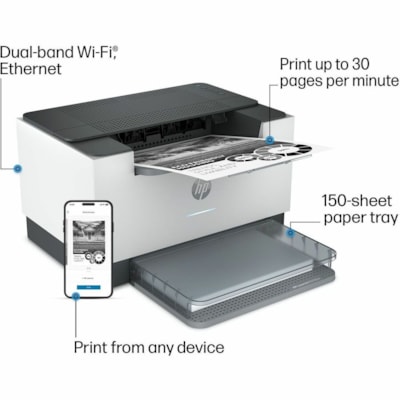 HP LaserJet 200 M209dw Desktop Wireless Laser Printer - Monochrome - 30 ppm Mono - 600 x 600 dpi Print - Automatic Duplex Print - 150 Sheets Input - Ethernet - Wireless LAN - Wi-Fi Direct, HP Smart App, Apple AirPrint, Mopria - 20000 Pages Duty Cycle - Plain Paper Print - Fast Ethernet - USB  