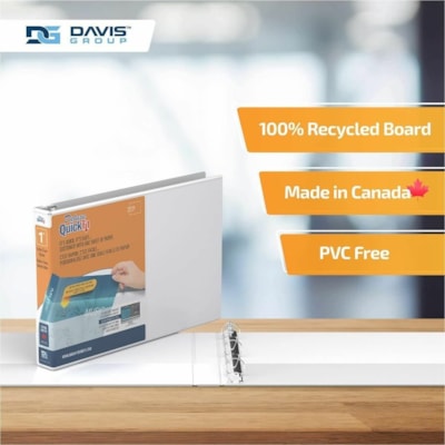 QuickFit Ring Binder - 1" (25.40 mm) Binder Capacity - Letter - 8 1/2" (215.90 mm) x 11" (279.40 mm) Sheet Size - 200 Sheet Capacity - 3 Ring(s) - Fastener(s): Round Ring - Pocket(s): 2, Internal - Polypropylene - White - Recycled - PVC-free, Ink-transfer Resistant, Locking Ring, Antimicrobial - 1 ROUND RING - LANDSCAPE - BINDS 8.5" SIDE OF LETTER SIZE PAPER