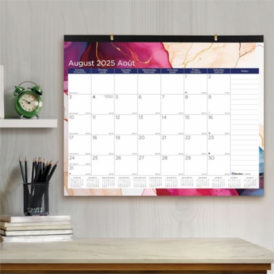 Blueline Foliage Academic 12-Month Desk Pad Calendar, 22" x 17" , Bilingual - Academic - Monthly - August 2024 to July 2025 - 1 Month Single Page Layout - Desk Pad - Chipboard - 22" (558.80 mm) Height x 17" (431.80 mm) Width - Top Bound, Reinforced Corner, Tear-off, Bilingual, Daily Block, Reference  