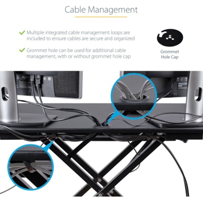 StarTech.com Corner Sit Stand Desk Converter with Keyboard Tray, Large Surface 35"x21" , Height Adjustable Ergonomic Tabletop Standing Desk - Corner sit-stand desk converter w/ 35.7x20in area - Height adjustable standing desk converter (6.1-23in from desk) - Assembled - Ergonomic stand up workstatio  