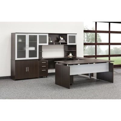 Safco - Étagère de bureau Medina, moka, 63 po x 15 po x 18 1/4 po - 2 Porte(s) - 4 Étagère(s) - Biseauté Bord - Tissu: Panneau de fibres à densité moyenne (MDF), Stratifié - Finition: Moka MOKA 