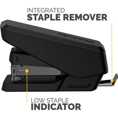 Fellowes LX840 Half Strip EasyPress Stapler - Black - Holds Upto 105 Staple - Half Strip - Black - 1 Each HALF STRIP  EFFORTLESS STAPLER 25 SHEET CAPACITY  BLACK