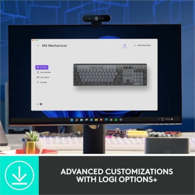 Logitech MX Mechanical Wireless Illuminated Performance Keyboard (Linear) (Graphite) - Wireless Connectivity - Bluetooth/RF - 32.81 ft (10000 mm) - Hot Key(s)ChromeOS - PC, Mac - Mechanical/MX Keyswitch - Graphite  WRLS 