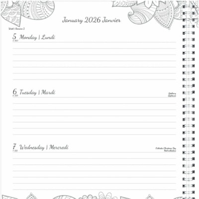 Blueline 2026 DoodlePlan 12-Month Weekly/Monthly Planner - January to December - 11" x 8-1/2" - Botanica - Bilingual - Weekly, Monthly - 12 Month - January 2026 to December 2026 - 1 Week Double Page Layout - Letter - 8 1/2" (215.90 mm) x 11" (279.40 mm) Sheet Size - Twin Wire - Paper - Poly Cover -   