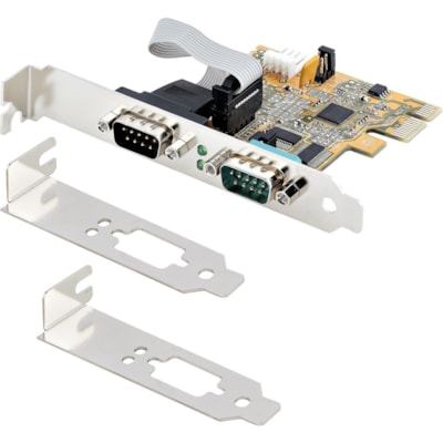StarTech.com 2-Port PCI Express Serial Card, Dual Port PCIe to RS232 (DB9) Serial Card, 16C1050 UART, COM Retention, Windows & Linux - Connect serial RS232 (DB9) devices, using this PC Serial Card. Supports 16C1050 UART. LED lights to monitor activity on the PCI express DB9 card - The UART PCIe card  CTLR 