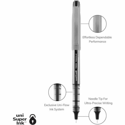 Uni-Ball Vision Needle Rollerball Pen - 0.7 mm (0.03") Fine Needle Pen Point - Black Ink - Pigment-based - Silver Barrel - 1 Each VISION NEEDLE 