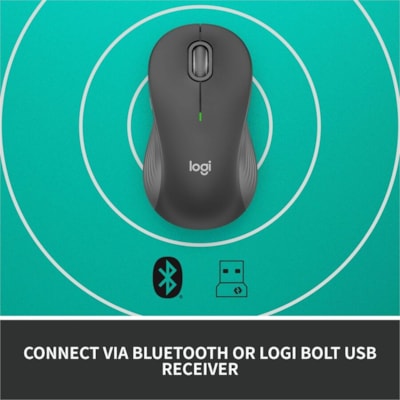 Logitech Signature M550 Mouse - Optical - Wireless - 32.81 ft (10000 mm) - Bluetooth - Graphite - USB - 4000 dpi - Scroll Wheel - 3 Button(s) - 3 Programmable Button(s) - Large Hand/Palm Size - 1 x AA Battery Supported - 1 / Each  