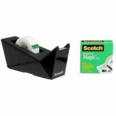 Scotch Magic Invisible Tape - 27.8 yd (25.4 m) Length x 0.75" (19 mm) Width - 0.75" Core - Matte - Transparent - Matte Acetate Backing - Acrylic Adhesive - Dispenser Included - Moisture Resistant, Yellowing Resistant, Split Resistant - For Home, School, Office, General Purpose, Wrapping, Sealing, Me BLK WITH 10 ROLLS TAPE 3/4" X 1000' 810 MAGIC TAPE