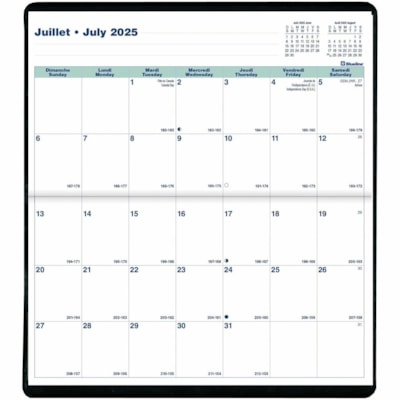 Blueline 2026 18-Month Monthly Pocket Planner - July-December - 6-1/2" x 3-1/2" - Assorted Colours - Bilingual - Pocket - Monthly - 18 Month - July 2025 to December 2026 - 1 Month Double Page Layout - 3 1/2" (88.90 mm) x 6 1/2" (165.10 mm) Sheet Size - Stitched - Assorted - Vinyl, Paper - Holiday Li  