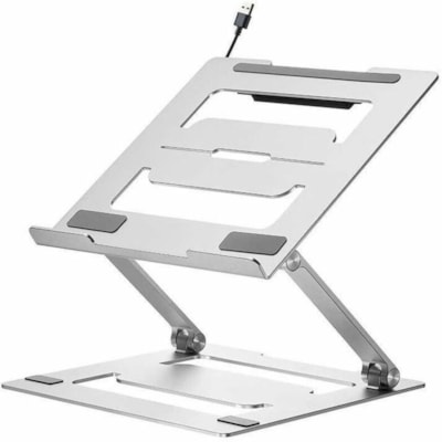 IntekView Steel Laptop Holder - 11" to 17" Screen Support - 11.02 lb (5000 g) Load Capacity - 1.70" (43.18 mm) Height x 9.40" (238.76 mm) Width - Portable - Metal, Aluminum, Silicon, Steel - Beige, Black - For Notebook, Tablet, Monitor - Built-in USB Port, Lightweight, Ergonomic, USB Charging Port,   