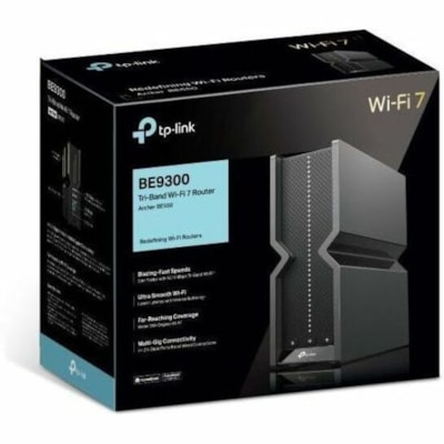 TP-Link Archer BE9300 Wi-Fi 7  Wireless Router - Tri Band - 2.40 GHz ISM Band - 5 GHz UNII Band - 4 x Network Port - 1 x Broadband Port - USB - 2.5 Gigabit Ethernet 7 ROUTER SPEED: 574 MBPS AT 2. 4 GHZ + 2880 MBPS AT