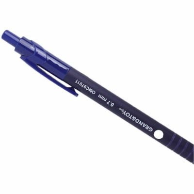 Grand & Toy Rubber Barrel Retractable Ballpoint Pens, Blue, Fine 0.7 mm, Box of 12 - 0.7 mm (0.03") Fine Round Pen Point - Retractable - Black, Blue Ink - Blue Barrel - 12 / Box FINE BLUE  REPLACED 97011 