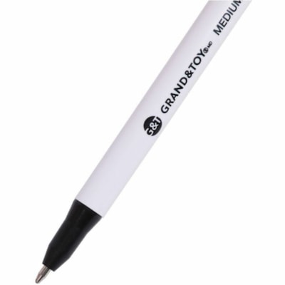 Grand & Toy Retractable Ballpoint Pens, Black, Medium 1.0 mm, 12/BX - 1 mm (0.04") Medium Round Pen Point - Retractable - Black Ink - White Barrel - 12 / Box BLACK REPLACED 97025 