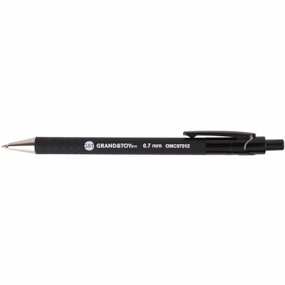 Grand & Toy Rubber Barrel Retractable Ballpoint Pens, Black, Fine, 0.7 mm, 12/BX - 0.7 mm (0.03") Fine Round Pen Point - Retractable - Black Ink - Black Barrel - 12 / Box BLACK  REPLACED 97012 