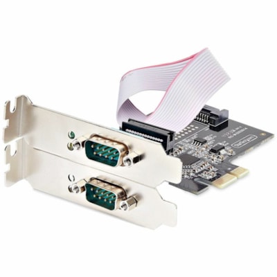 StarTech.com 2-Port Serial PCIe Card, Dual-Port RS232/RS422/RS485 Card, 16C1050 UART, ESD Protection, Windows/Linux, TAA-Compliant - 2-Port PCIe Serial Card features on-board DIP switches allowing each DB9 port to operate in RS-232/RS-422/RS-485 independently; Jumpers provide the option of 12V/5V/RI  CTLR 