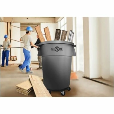 Globe Grey Waste Containers - 44 Gallon / Grey - 166.56 L Capacity - For Outdoor, Industrial, Food Service, Automotive, Office, Healthcare - Ergonomic Handle, Dent Resistant, Crack Resistant, Rust Resistant, Durable, Sturdy - 27.2" (690.88 mm) Height x 24" (609.60 mm) Width x 29" (736.60 mm) Depth - COMMERCIAL GRADE CONSTRUCTION 