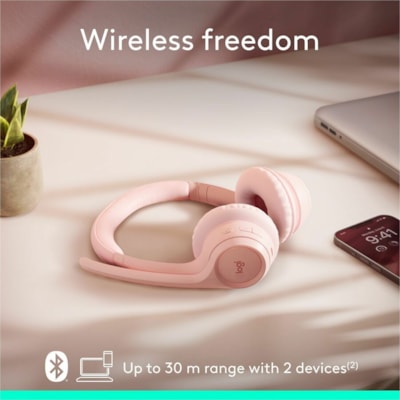Logitech Zone 300 Headset - Stereo - Wireless - Bluetooth - 98.4 ft (30 m) - 50 Hz to 20 kHz - Over-the-head - Binaural - Supra-aural - Noise Cancelling Microphone - Rose  